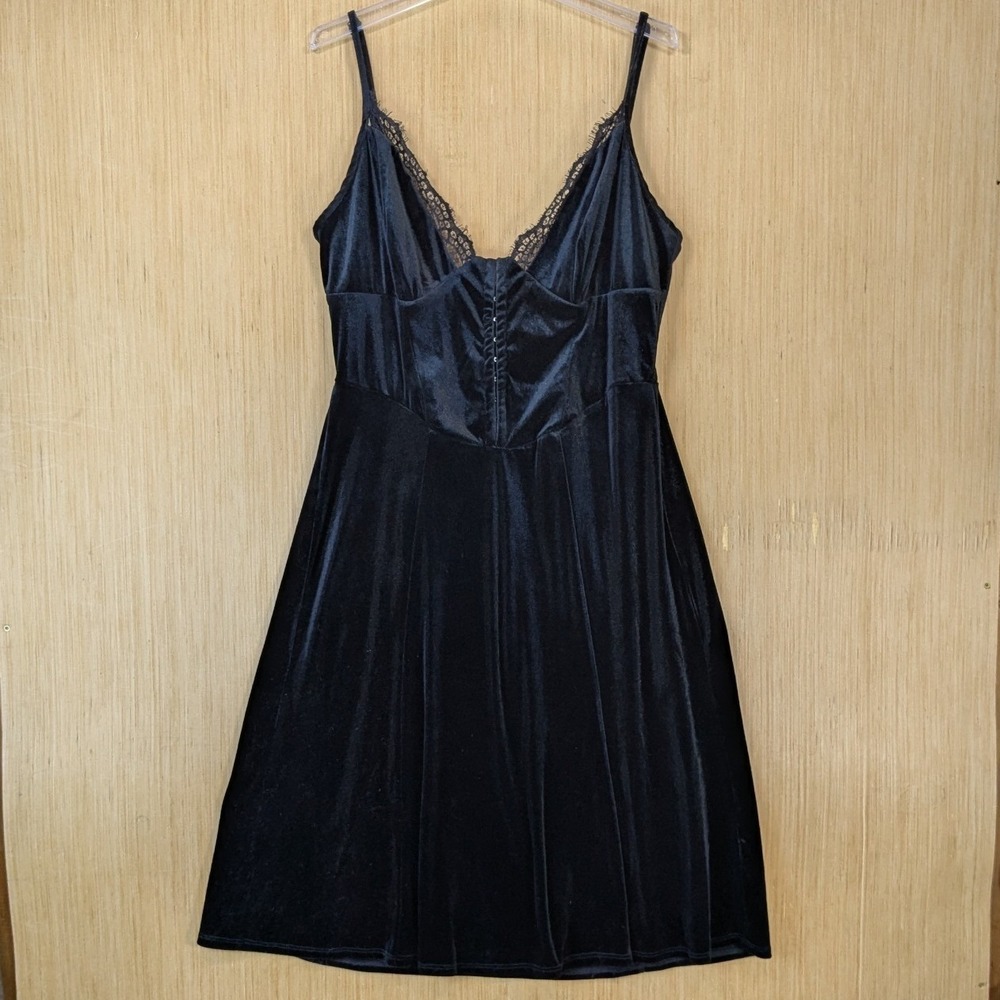 ASOS Whimsygoth Witchy Vamp Velvet Lace Trim Corset Mini Dress Size 14 Black